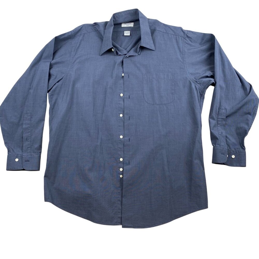 Brooks 346 Men's Dress Shirt Size 16.5 34/35 Blue Long Sleeve 100% Cotton